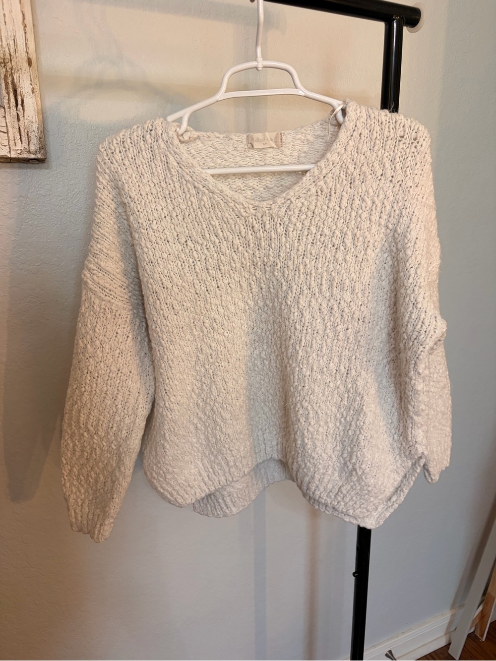 Altar'd State Cream V-Neck Textured Knit Sweater